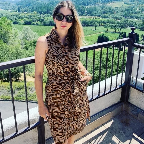 Anthropologie Maeve Tiger Print Cotton Shirt Dress size 14 - Picture 5 of 14